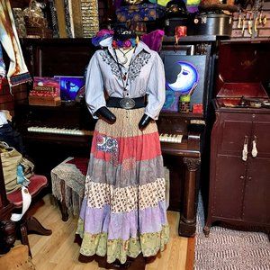 Art And Soul Prairie Folk Cottagecore Boho Hippie Pin Striped Shirt Top